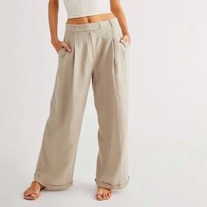 Free People Lyla Linen Trousers in Tan